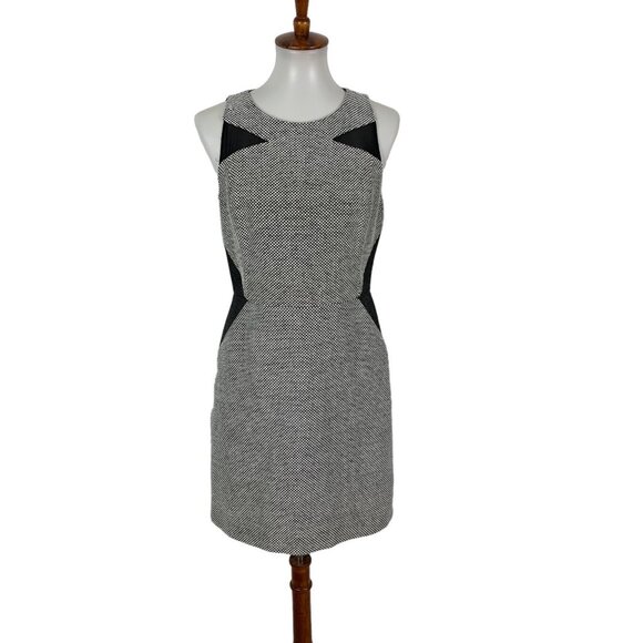 Banana Republic Gray White Dress 8 Sleeveless Career Workwear Back Zip Office - Picture 1 of 6
